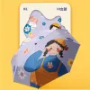 Hengdun Cute Girl Illustration three-fold umbrella, wooden handle, black rubber sun protection umbrella, UPF50+ cartoon print, all-weather umbrella, portable folding sun protection umbrella for commuting, female student can print LOGO Application Scenario